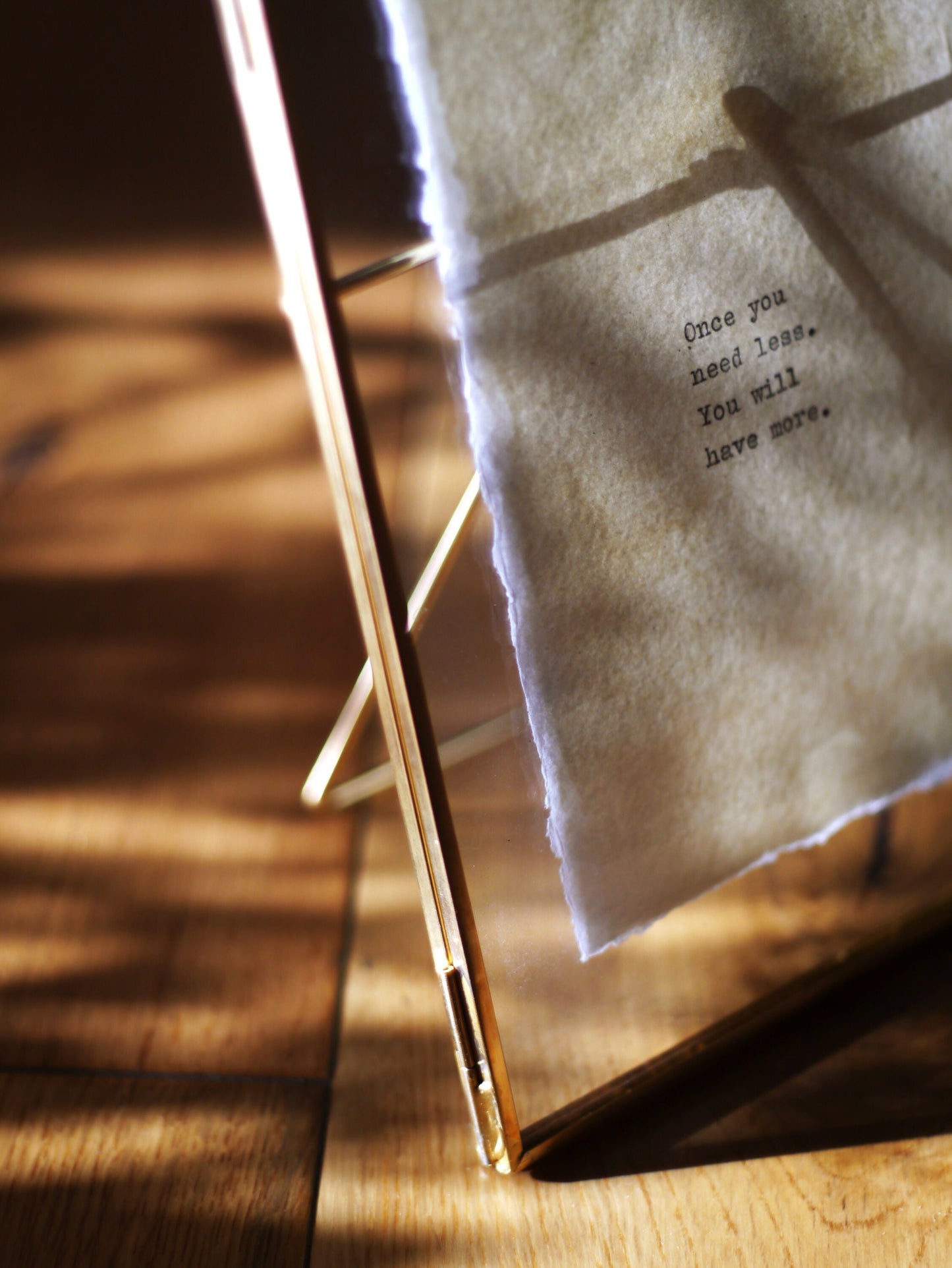 Minimalist Glass Frame & 100% Indian Cotton Rag Handmade Paper Custom Typewriter Print