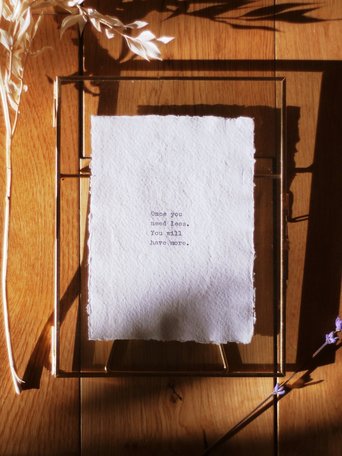 Minimalist Glass Frame & 100% Indian Cotton Rag Handmade Paper Custom Typewriter Print